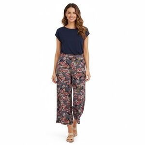 Aakaa Size Large High-Waisted Wide-Leg Floral Print Crop Pants
